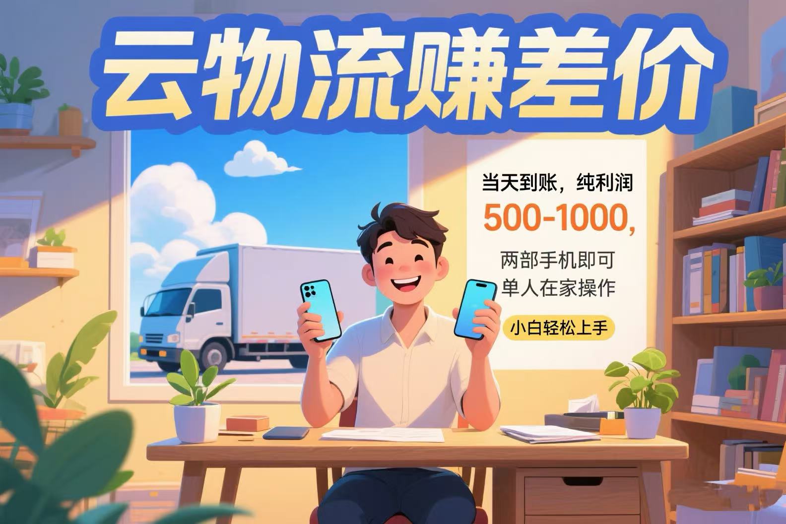 云物流賺差價 當天到賬純利潤500-1000 兩部手機即可 可單人在家操作 小...