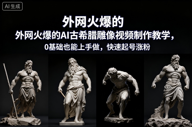 外網(wǎng)火爆的AI古希臘雕像視頻制作教學(xué)，0基礎(chǔ)也能上手做，快速起號(hào)漲粉