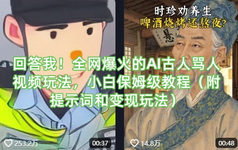 回答我！全網爆火的AI古人罵人視頻玩法，小白保姆級教程(附提示詞和變現玩法)