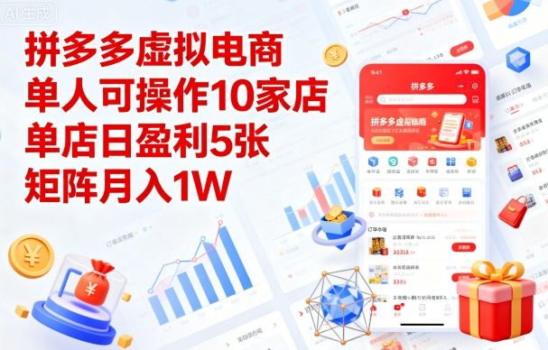 拼多多虛擬電商，單人可操作10家店，單店日盈利5張，矩陣月入1W+【揭秘】