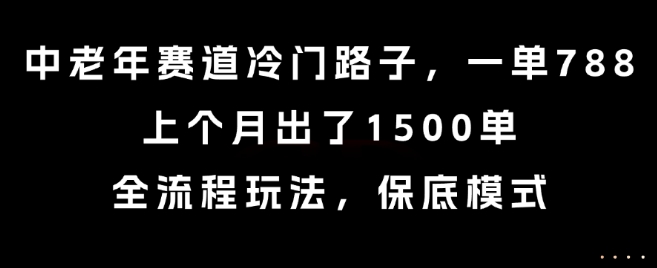 中老年賽道冷門路子,一單788,上個月出了1500單,全流程玩法,保底模式【揭秘】