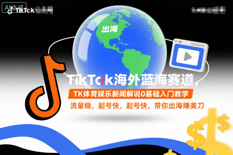 TikTok海外藍海賽道,TK體育娛樂新聞解說0基礎入門教學,流量穩,起號快,帶你出海賺美刀