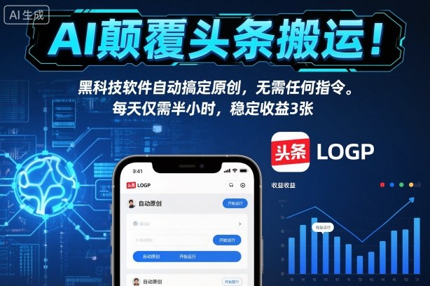 AI顛覆頭條搬運！黑科技軟件自動搞定原創，無需任何指令。每天僅需半小時，穩定收益3張【揭秘】
