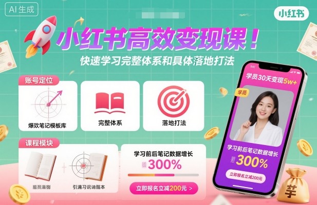 小紅書(shū)高效變現(xiàn)課，快速學(xué)習(xí)小紅書(shū)完整體系和具體落地打法