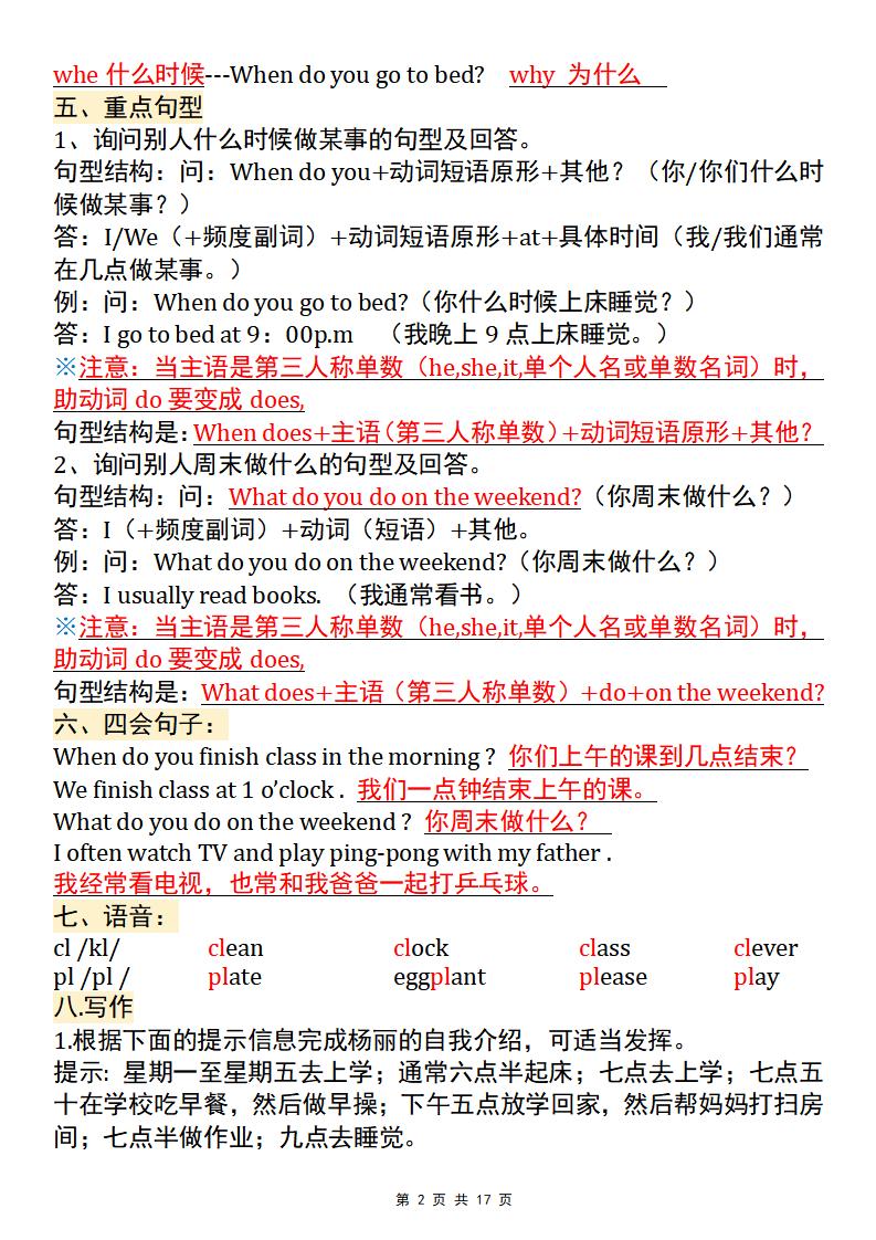 【五年級pep版英語】五年級下英語全冊知識點匯總(背誦版)