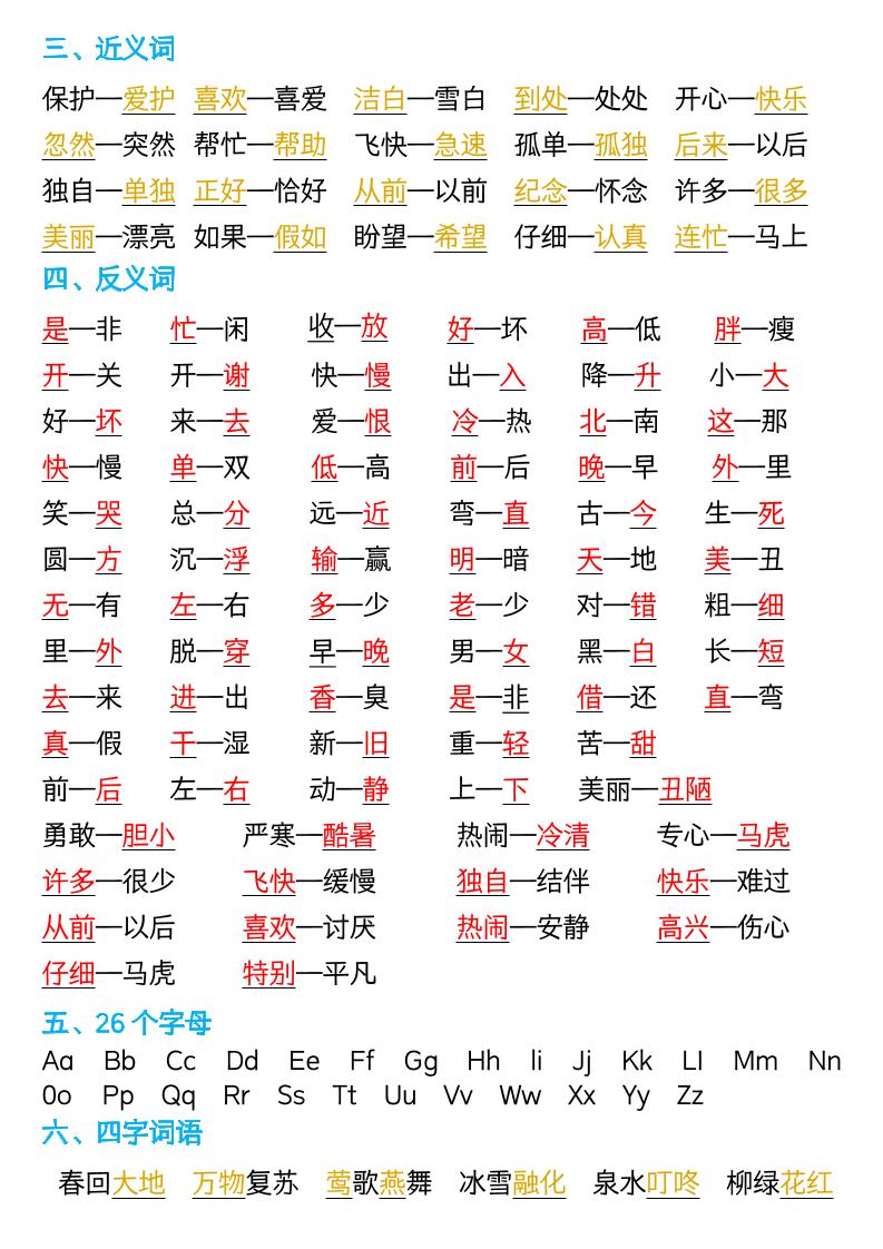 新版一年級語文下冊全冊重點知識總結-7頁
