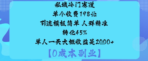 私域冷門賽道:單個收費198米引流模板簡單人群精準轉化45%單人一天大概收益是1k+
