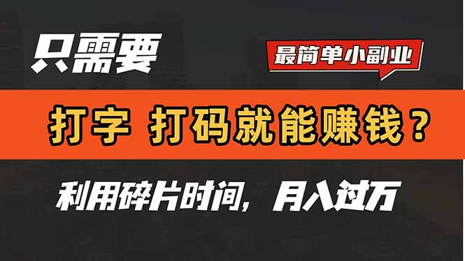 只需要打字,打碼,就能賺錢?簡單的賺錢小副業,利用碎片時間,月入過萬
