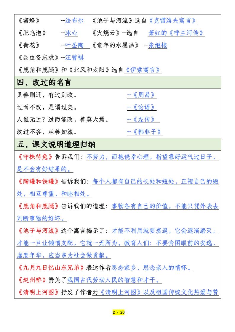 三下語文全冊重要考點歸納總結（20頁）