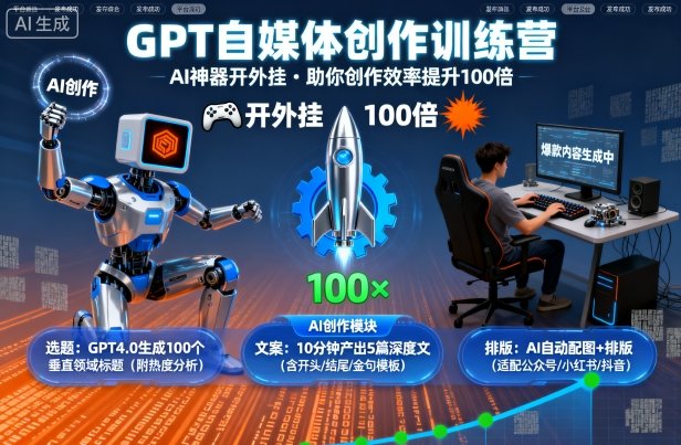 GPT自媒體創作訓練營:AI神器開外掛,助你創作效率提升100倍