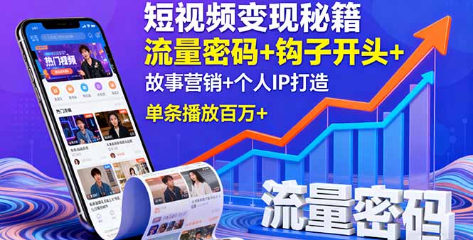 短視頻變現秘籍，流量密碼+鉤子開頭+故事營銷+個人IP打造，單條播放百萬+