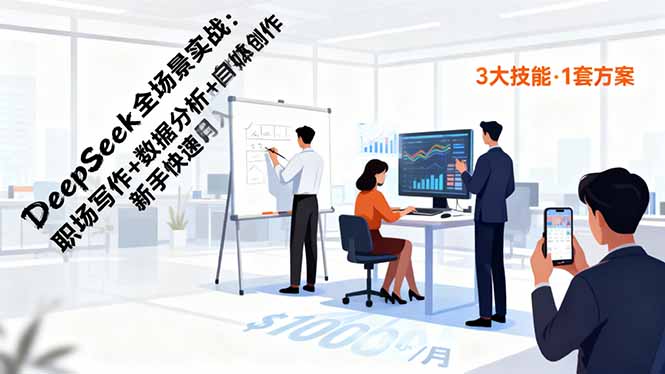DeepSeek全場(chǎng)景實(shí)戰(zhàn)：職場(chǎng)寫作+數(shù)據(jù)分析+自媒體創(chuàng)作，新手快速月入過萬