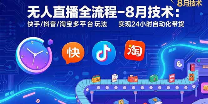 無人直播全流程-8月技術:快手/抖音/淘寶多平臺玩法 實現24小時自動化帶貨