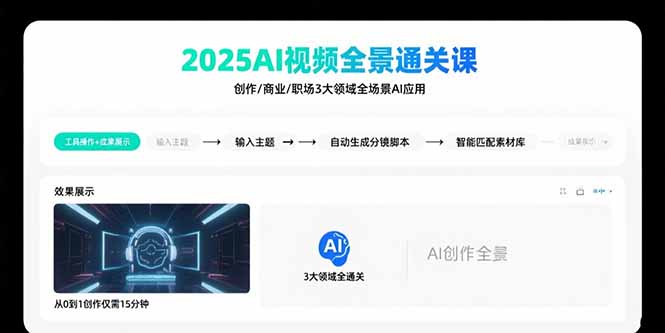 2025AI視頻全景通關課:涵蓋創作/商業/職場3大領域 掌握AI全場景應用