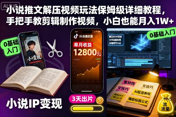 小說推文解壓視頻玩法保姆級詳細教程，手把手教剪輯制作視頻，小白也能月入1W+