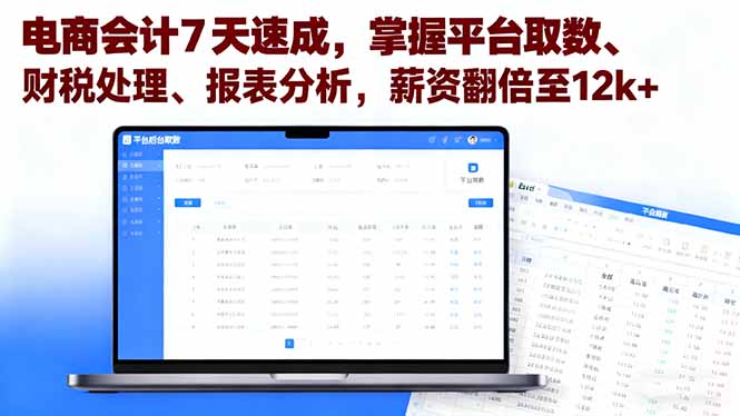 電商會計7天速成，掌握平臺取數、財稅處理、報表分析，薪資翻倍至12k+