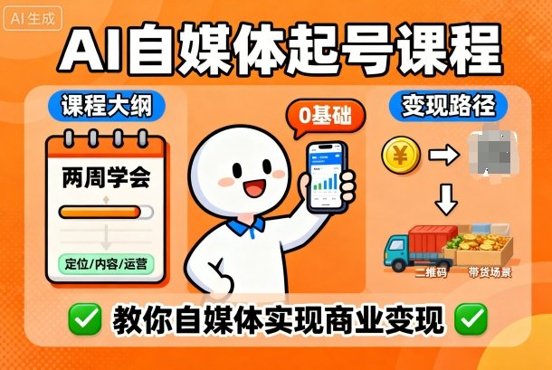 AI自媒體起號課程，0基礎小白兩周學會，教你自媒體實現商業變現