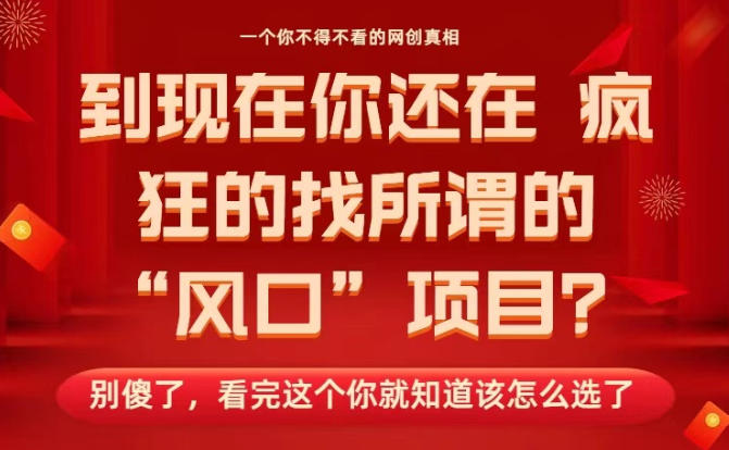 馬上26年了,你還在找所謂的風口項目?別傻了,看完這個你全都懂了!【揭秘】
