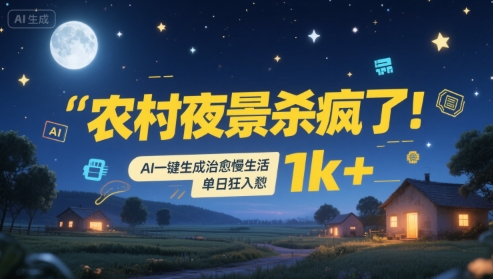 農村夜景殺瘋了!AI一鍵生成治愈系慢生活,單日狂入1k+