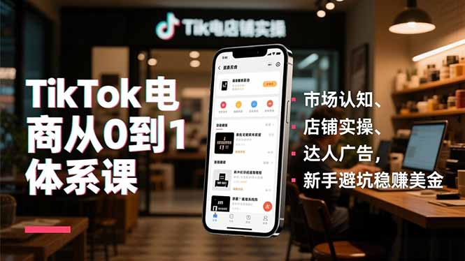 TikTok電商從0到1體系課,市場認知、店鋪實操、達人廣告,新手避坑穩賺美金