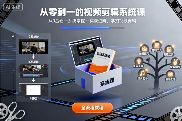 從零到一的視頻剪輯系統課,從0基礎--系統掌握--實戰進階,學拍視頻剪輯