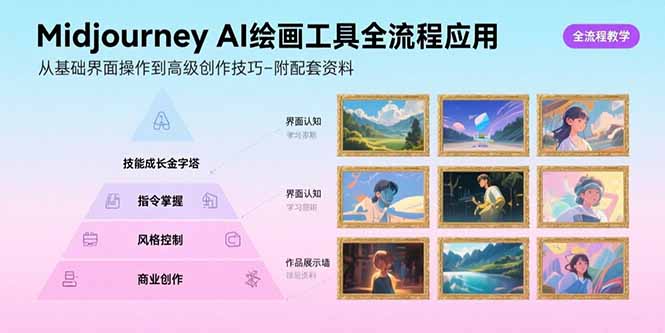 Midjourney AI繪畫工具全流程應用，從基礎界面操作到高級創作-附配套資料
