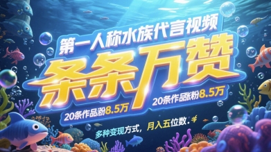 第一人稱水族代言視頻,條條萬贊,20條作品漲粉7.8W,多種變現(xiàn)方式月入五位數(shù)