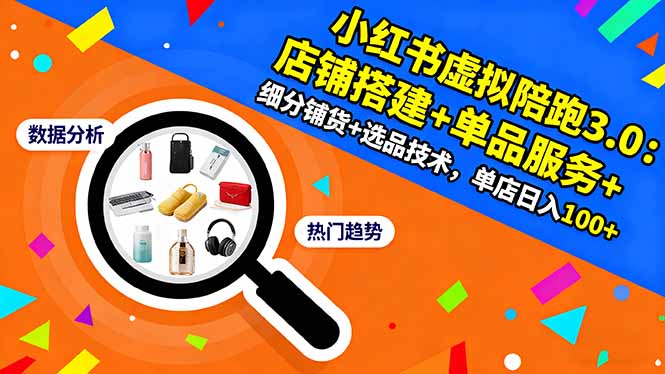 小紅書虛擬陪跑3.0：店鋪搭建+單品服務+細分鋪貨+選品技術，單店日入100+