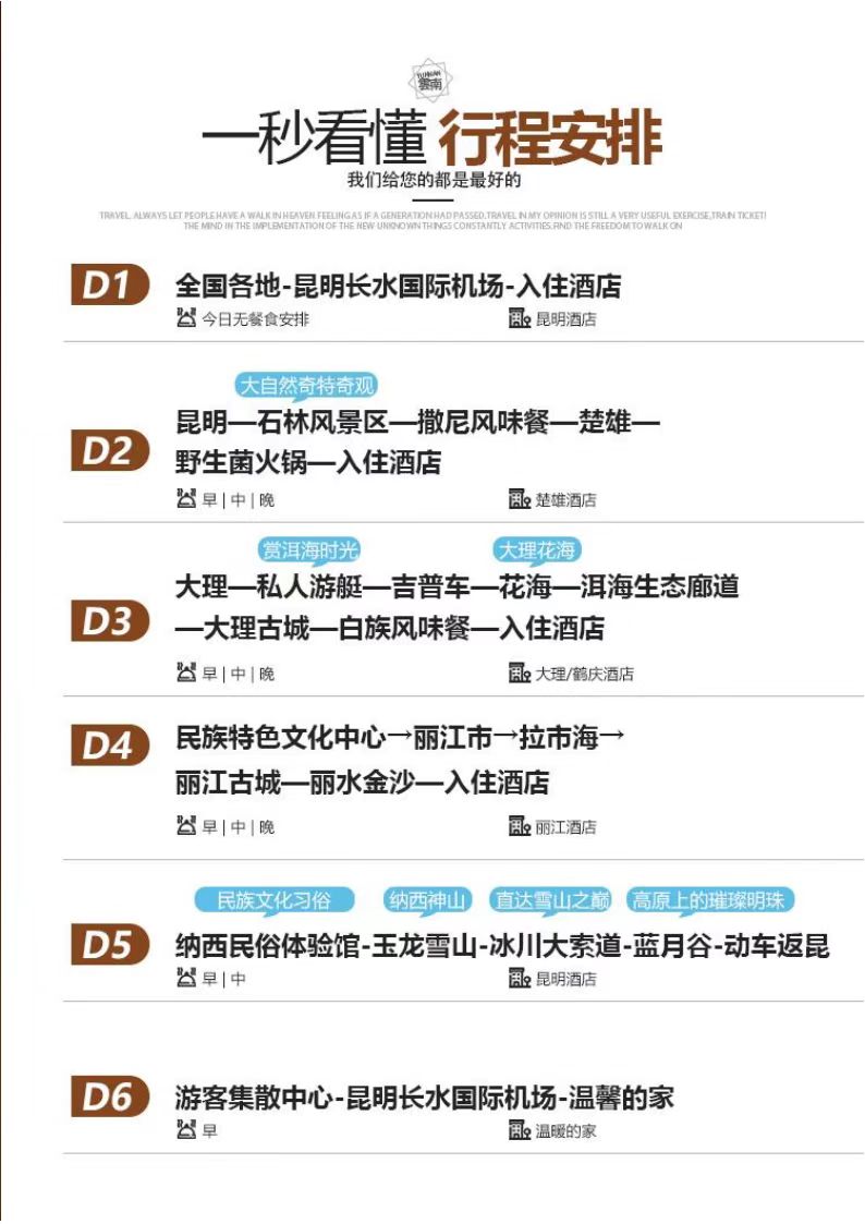 云南五星昆大麗六日游(免費門票)