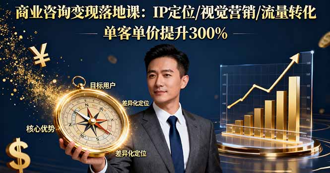 商業咨詢變現落地課:IP定位/視覺營銷/流量轉化,單客單價提升300%