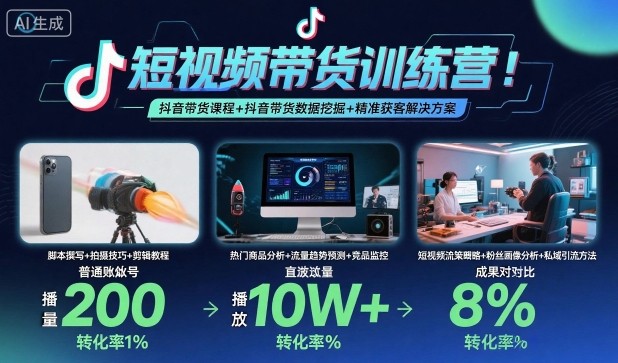 短視頻帶貨訓練營,抖音帶貨課程+抖音帶貨數據挖掘+精準獲客解決方案