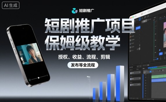 短劇推廣項目保姆級教學,授權、收益、流程、剪輯,發布等全流程