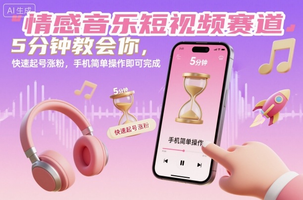 情感音樂短視頻賽道，5分鐘教會你，快速起號漲粉，手機簡單操作即可完成