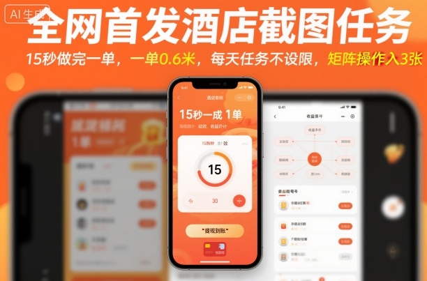 全網首發酒店截圖任務,15秒做完一單,一單0.6米,每天任務不設限,矩陣操作日入3張【揭秘】