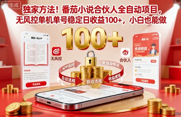 獨家方法!番茄小說合伙人全自動掛G項目,無風控單機單號穩定日收益100+,小白也能做【揭秘】