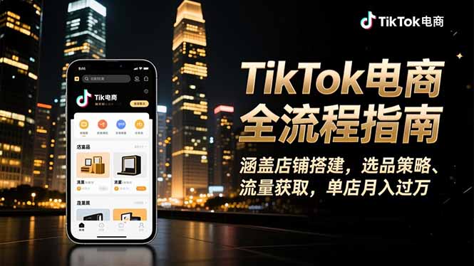 TikTok電商全流程指南,涵蓋店鋪搭建、選品策略、流量獲取,單店月入過萬