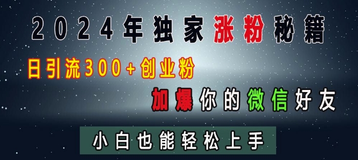 2024年獨家漲粉秘籍，日引流300+創業粉，加爆你的微信好友，小白也能輕松上手