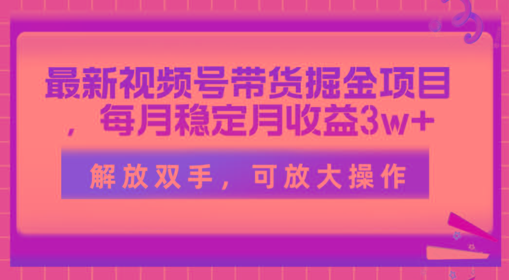 最新視頻號帶貨掘金項目,每月穩定月收益3w+,解放雙手,可放大操作