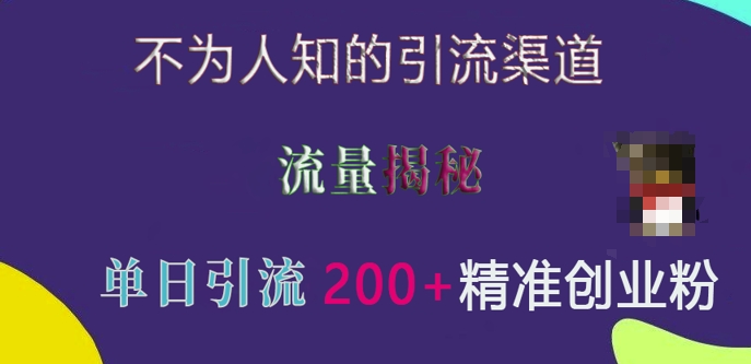 不為人知的引流渠道,流量揭秘,實測單日引流200+精準創業粉【揭秘】