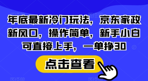 年底最新冷門玩法，京東家政新風口，操作簡單，新手小白可直接上手，一單掙30【揭秘】