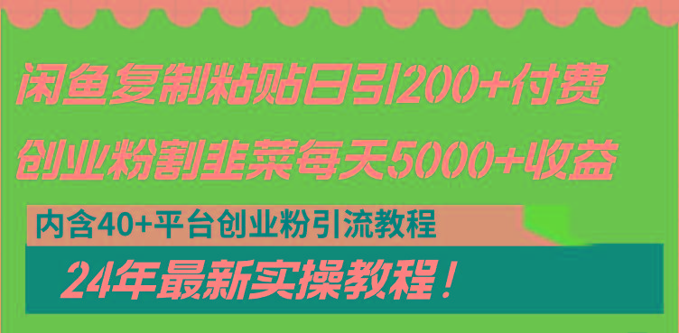 閑魚復制粘貼日引200+付費創業粉,割韭菜日穩定5000+收益,24年最新教程!
