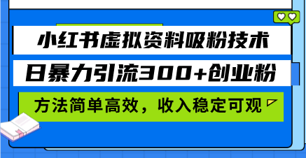 小紅書虛擬資料吸粉技術，日暴力引流300+創業粉，方法簡單高效，收入穩...