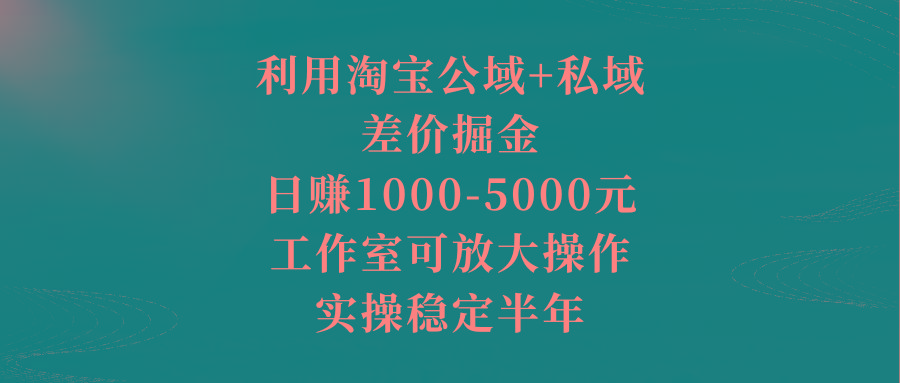 利用淘寶公域+私域差價掘金，日賺1000-5000元，工作室可放大操作，實操...