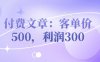 付費(fèi)文章：客單價(jià)500，利潤(rùn)300