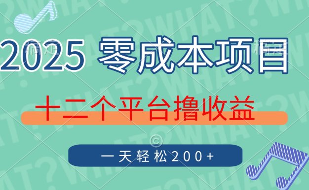 2025年零成本項目，十二個平臺擼收益，單號一天輕松200+