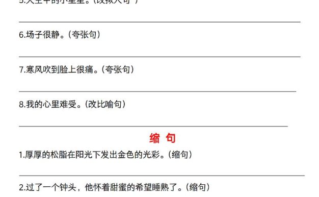 六下語文《六大句型期中考點(diǎn)專練》